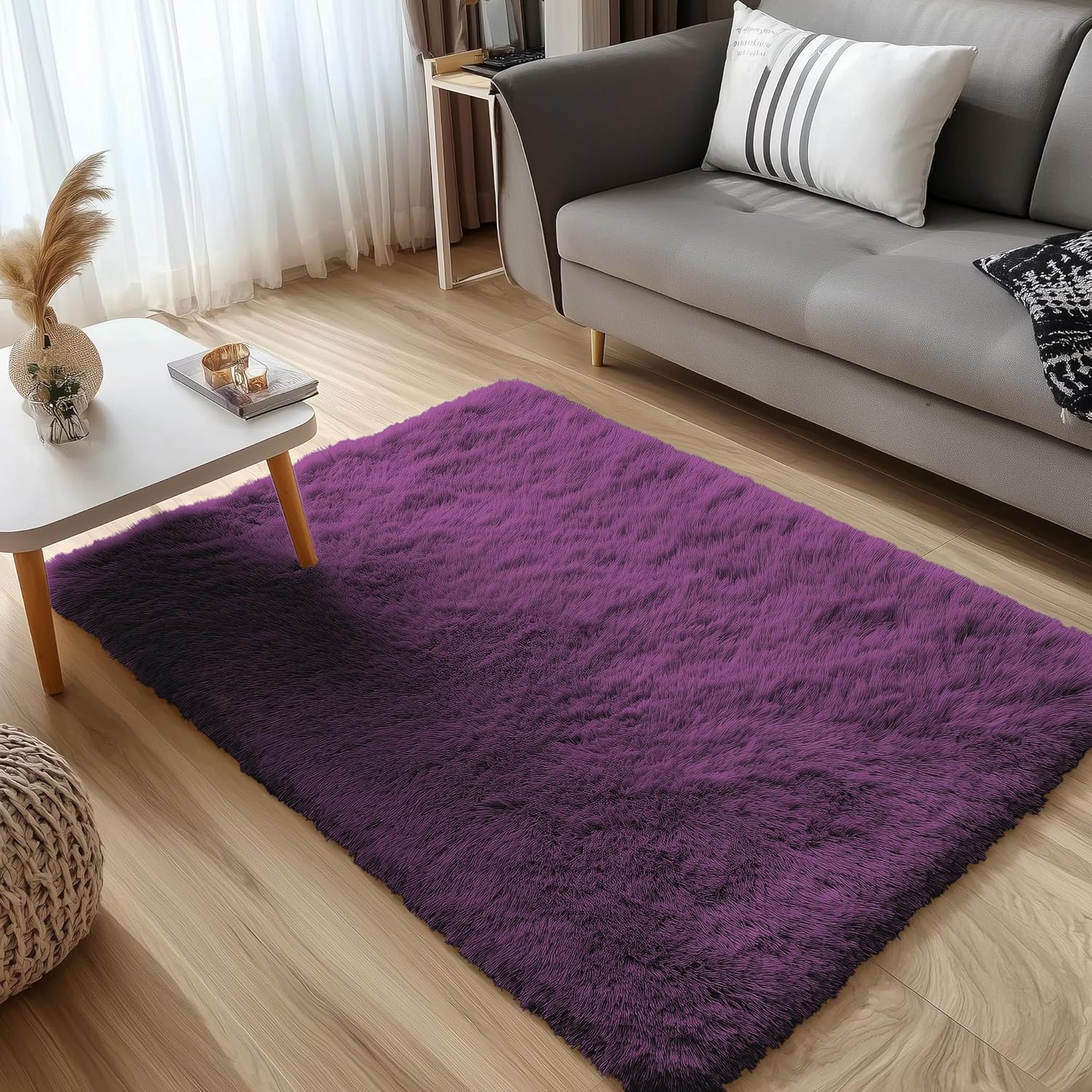 OLANLY 3x5 Soft Fluffy Shaggy Bedside Rug - Machine Washable Indoor Carpet for Kids & Nursery | Dark Purple
