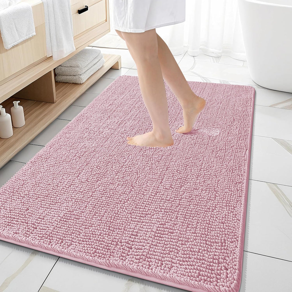 OLANLY Large Bathroom Rugs - Extra Soft Chenille Bath Mats | Quick-Dry, Machine Washable, Dusty Rose 59x35