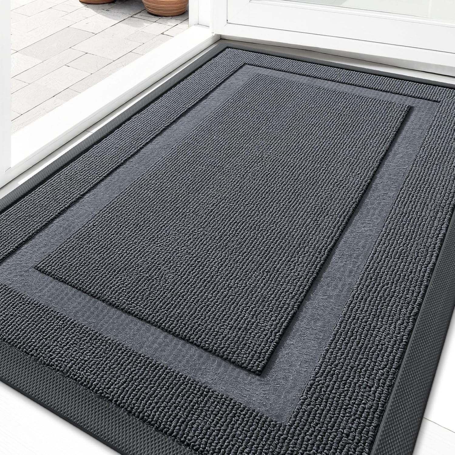 OLANLY Indoor Outdoor Front Door Mat - Waterproof All-Weather Doormat, Easy Clean, 29.5x17, Charcoal Gray