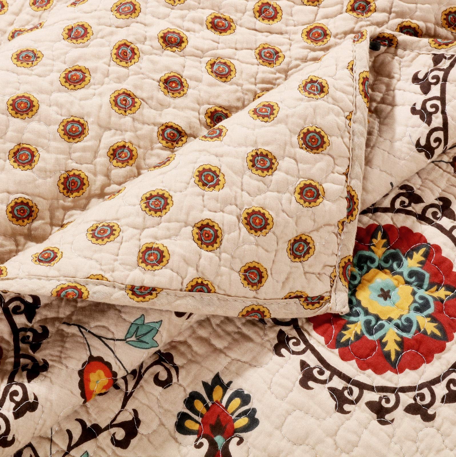 Greenland Home Andorra 100% Cotton Reversible Suzani Quilt Set, Full/Queen (3 Piece)