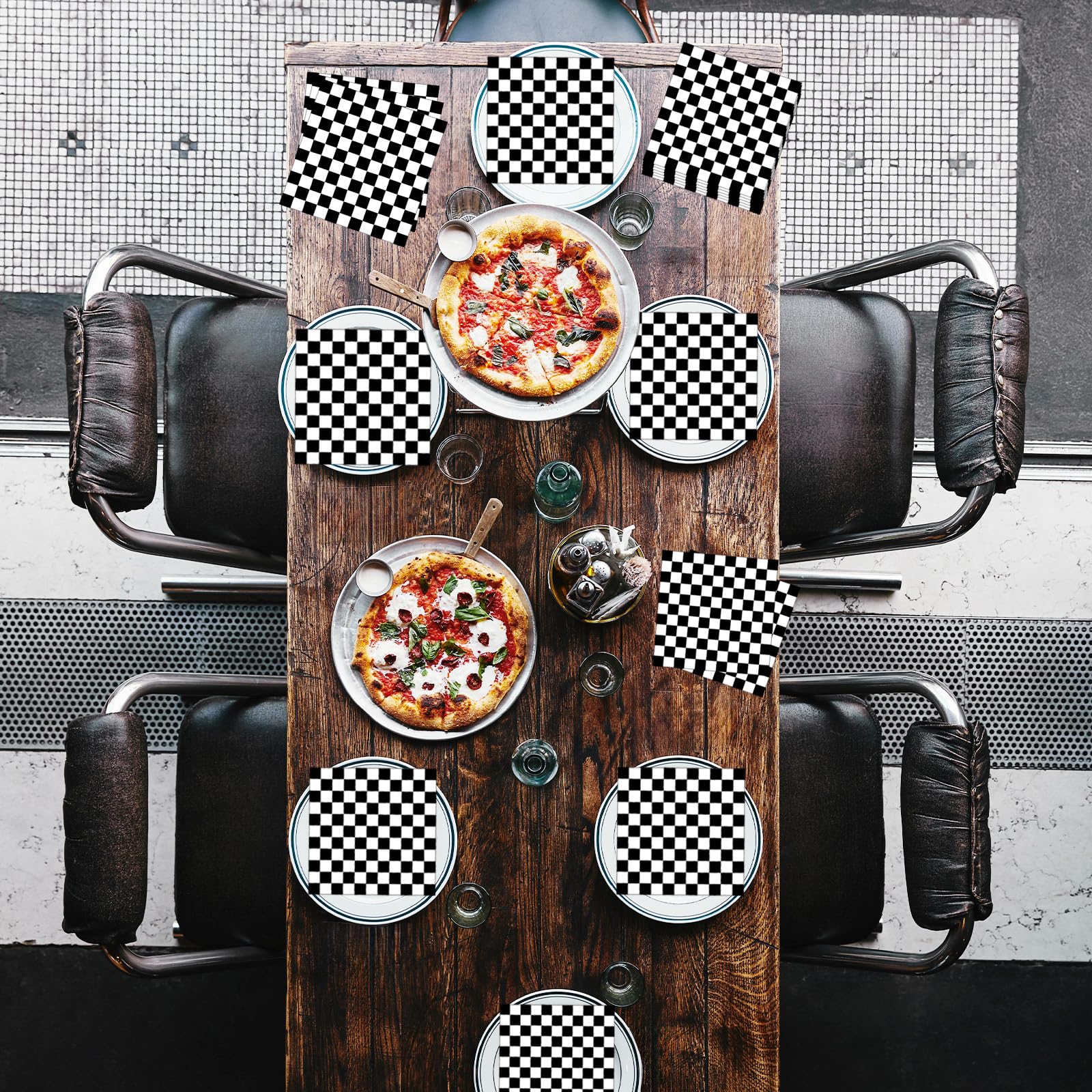 50 Count Black and White Checkered Paper Napkins, Disposable Cocktail Napkins with Racing Theme Checkerboard Design for Race Car Party, Birthday, Baby Shower, and Speed-Themed Table Decorations