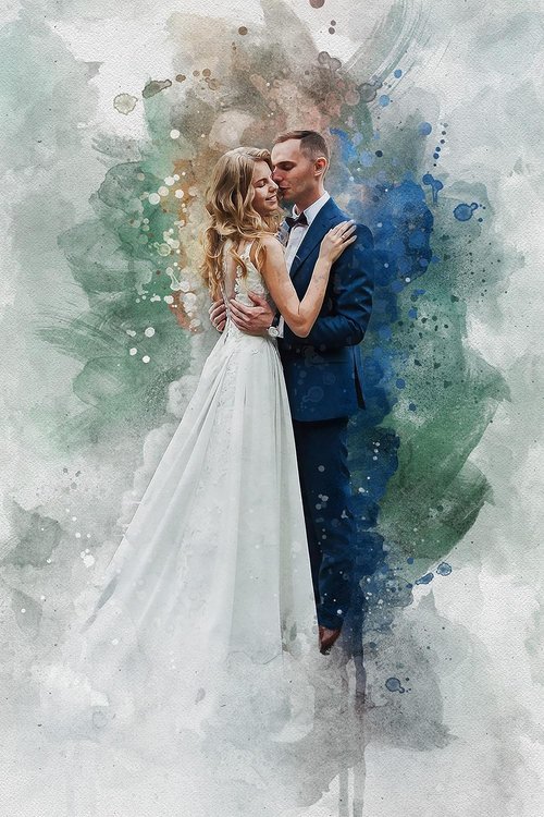 Awesometik Watercolor Portrait Canvas - Personalized Wedding Illustration Art | Custom Size Available