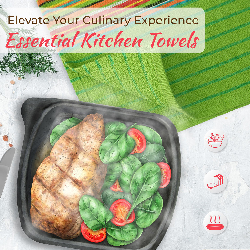 THREAD SPREAD Kitchen Dish Towels, 100% Cotton Salsa Towels, Set of 8 (16x28 Inches), Multi Purpose Cooking Drying Restaurant Bar Cleaning Cloth Napkin, Highly Absorbent, Lint Free (Red & Orange)