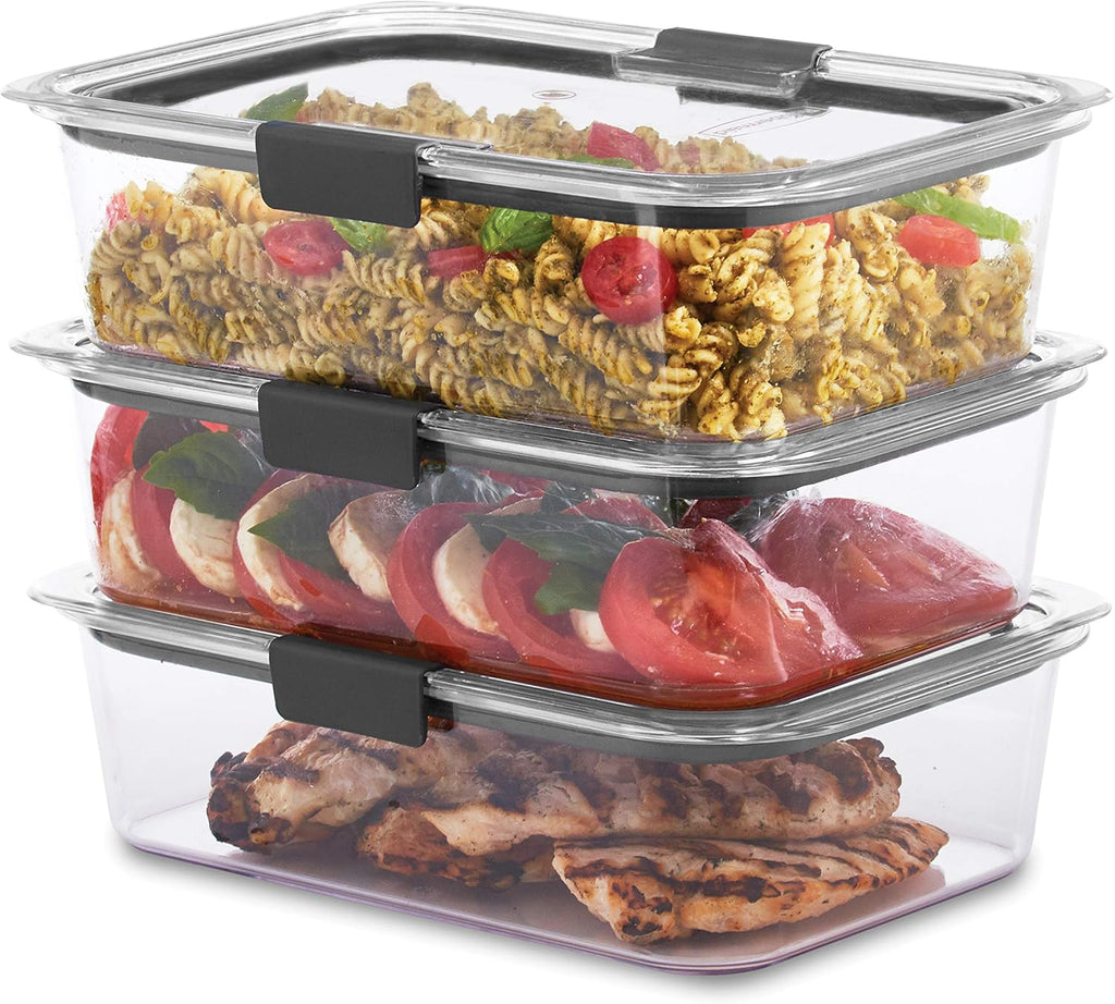 Rubbermaid Brilliance Food Storage Containers - Large 9.6 Cup Clear | Set of 3 for Freshness