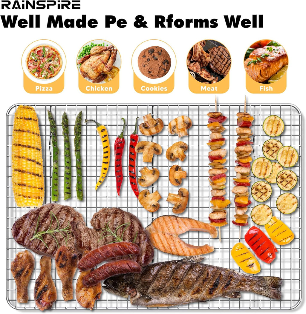 Rainspire Cooling Rack - Heavy Duty Stainless Steel Baking Rack | Oven Safe, Fits Quarter Sheet Pan (8.5" x 12")