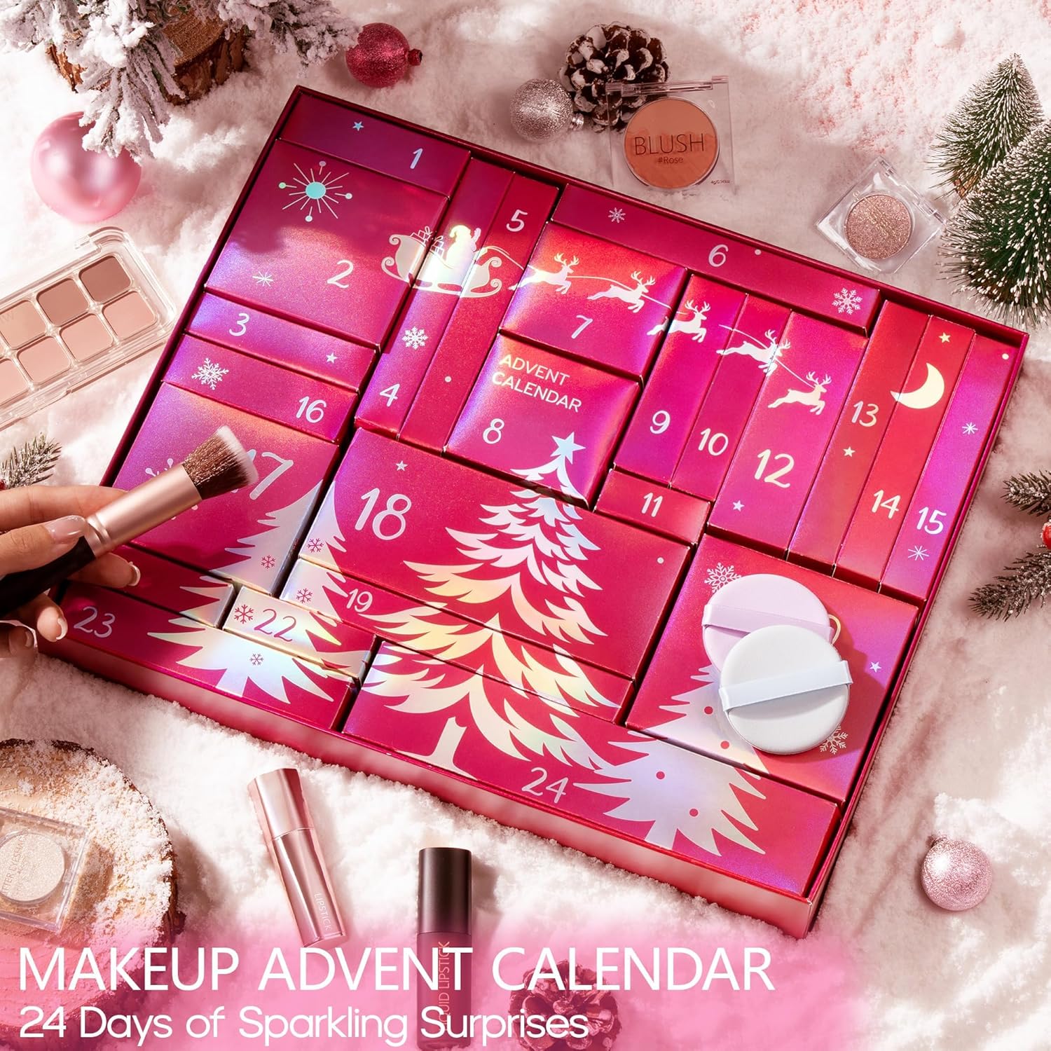 Qinline Makeup Advent Calendar 2025 | 24-Day Christmas Countdown for Women & Teens - Full Face Cosmetic Gift Set