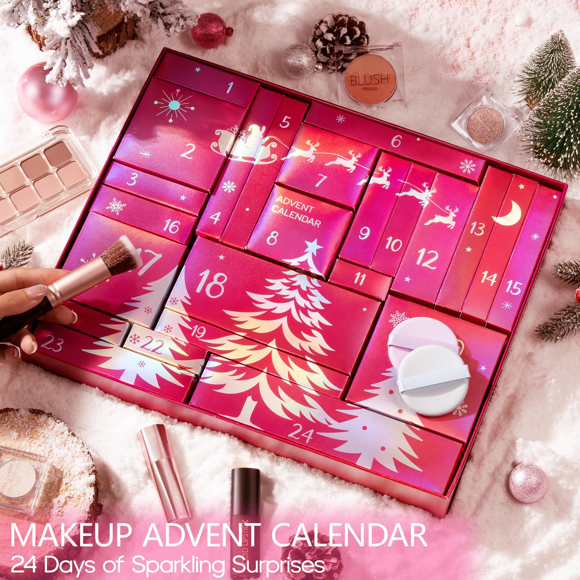 Qinline Makeup Beauty Advent Calendar 2025, 24 Days Christmas Countdown Calendar for Adults Women & Teen Girls - Cosmetic Advent Full Face Make Up Calendar Kit Xmas Gift Set for Wife Mom Friend Girlfriends