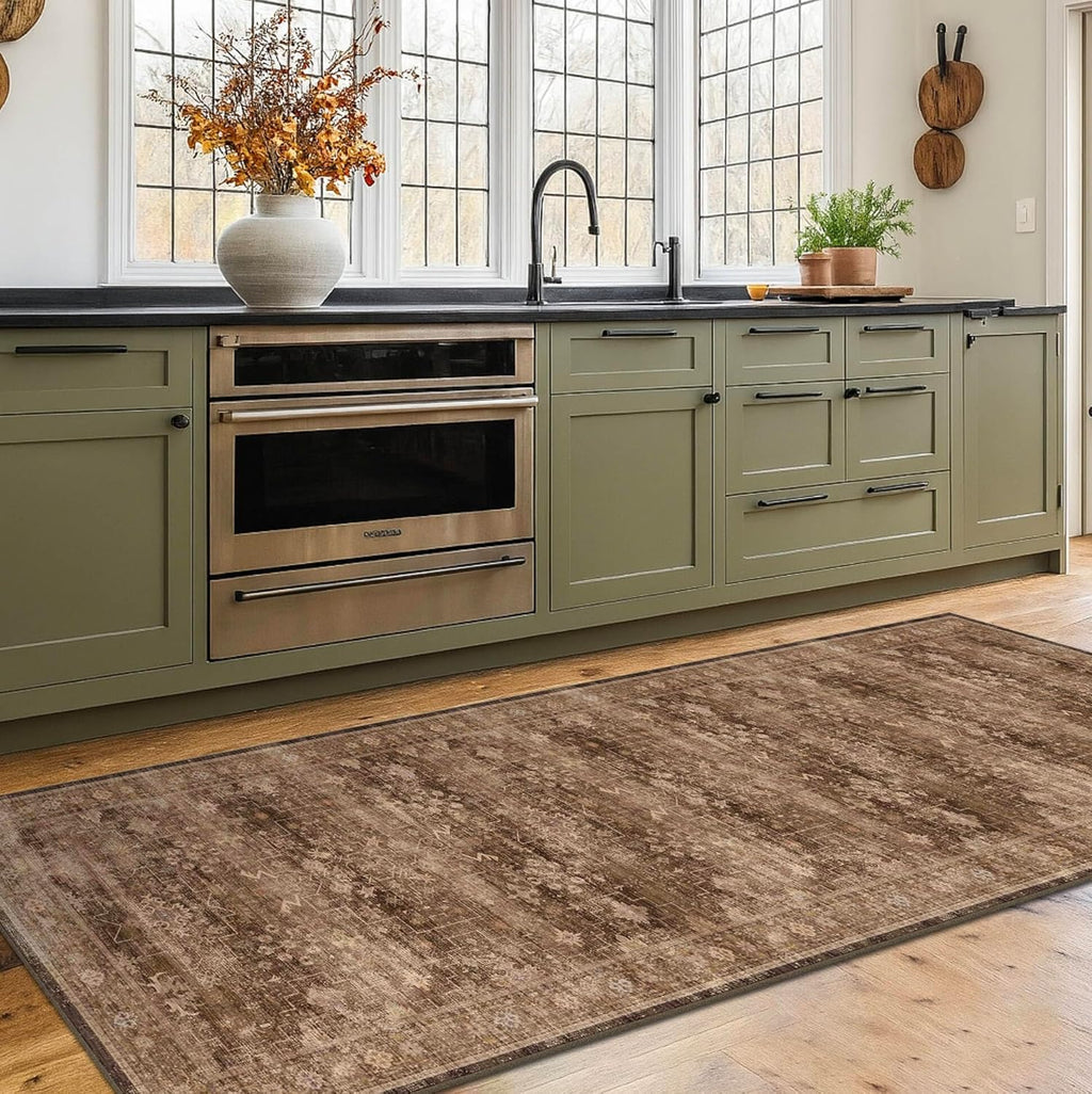 Skiennix Brown Boho Runner Rug - Washable, Non-Slip, Soft Faux Wool | 2x6 ft for Hallway, Kitchen, Bedroom
