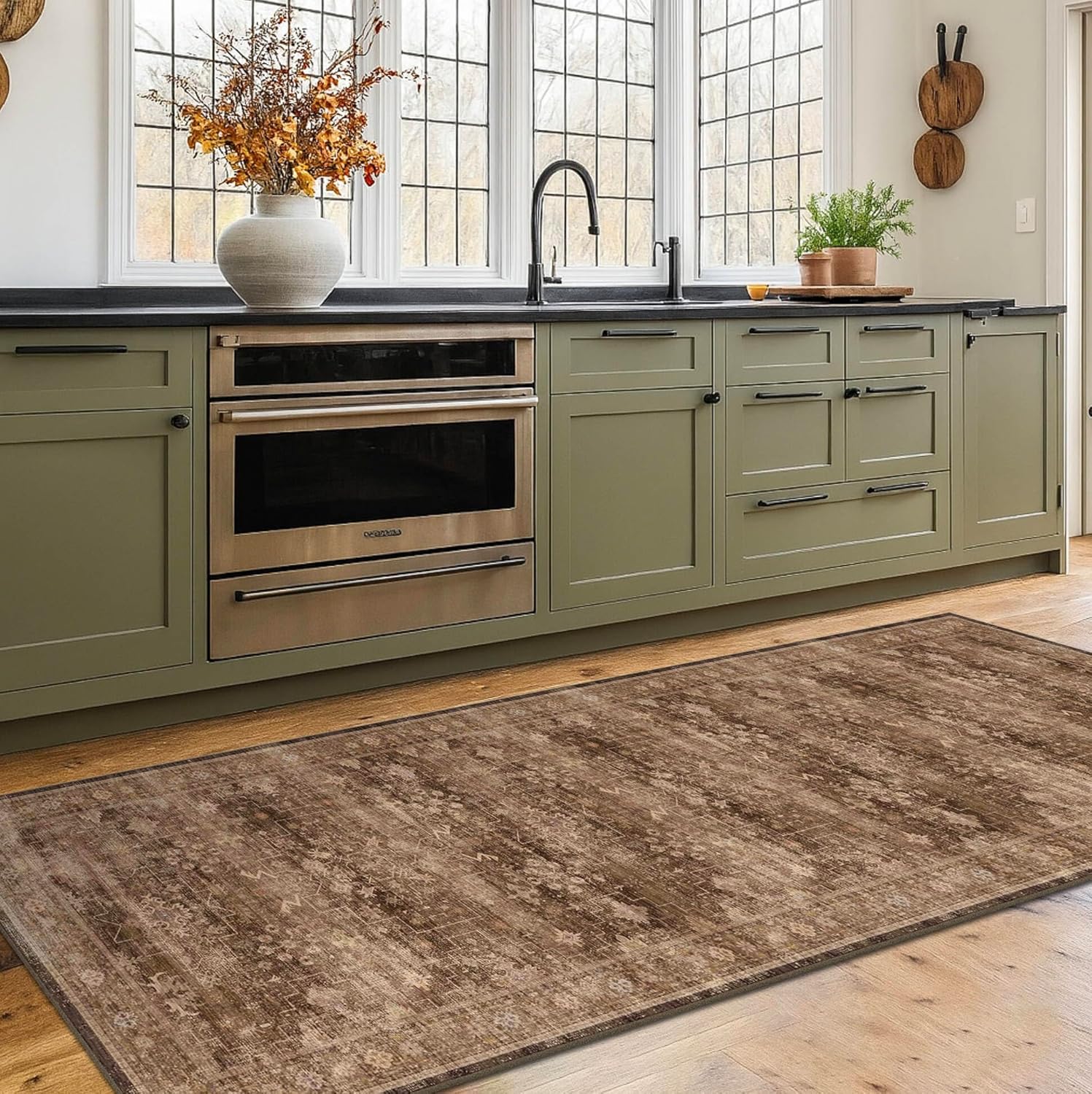 Skiennix Brown Boho Runner Rug - Washable, Non-Slip, Soft Faux Wool | 2x6 ft for Hallway, Kitchen, Bedroom