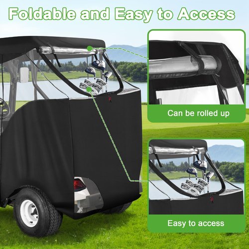 10L0L Golf Cart Black Enclosure Cover for 2 Passenger EZGO TXT, 4-Sided Clear Window Rain Cover All Weather Waterproof Windproof