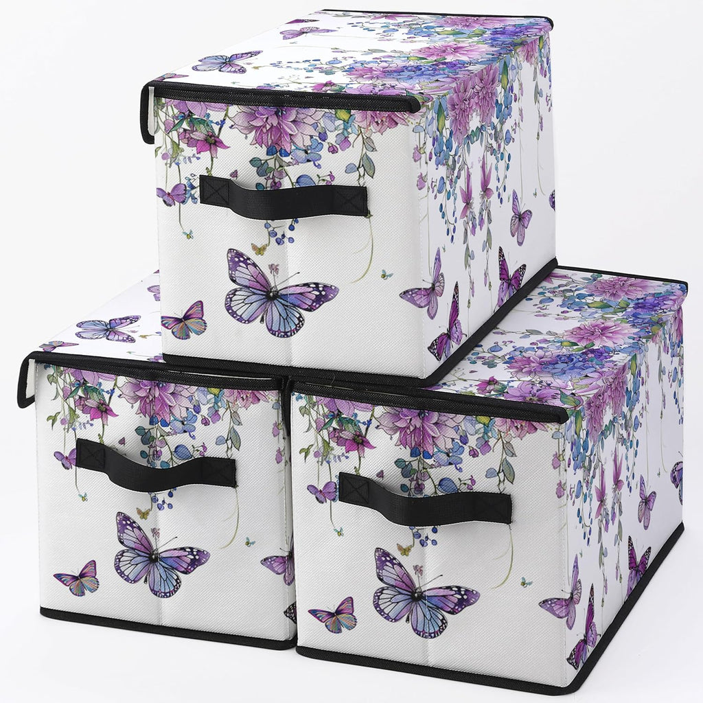 Skiennix Stackable Clothes Storage Bins - Lidded Organizers for Home & Office | 3-Pack Fabric Boxes