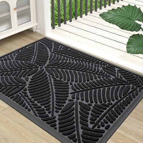 Colorxy Waterproof Doormat - Sturdy Natural Rubber, Non-Slip, Easy Clean, 30''x17'', Black
