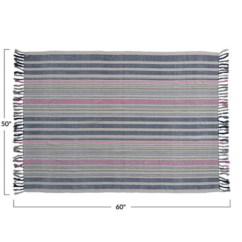 Creative Co-Op Cotton Blend Stripes and Fringe, Multicolor Throw Blanket, Multi
