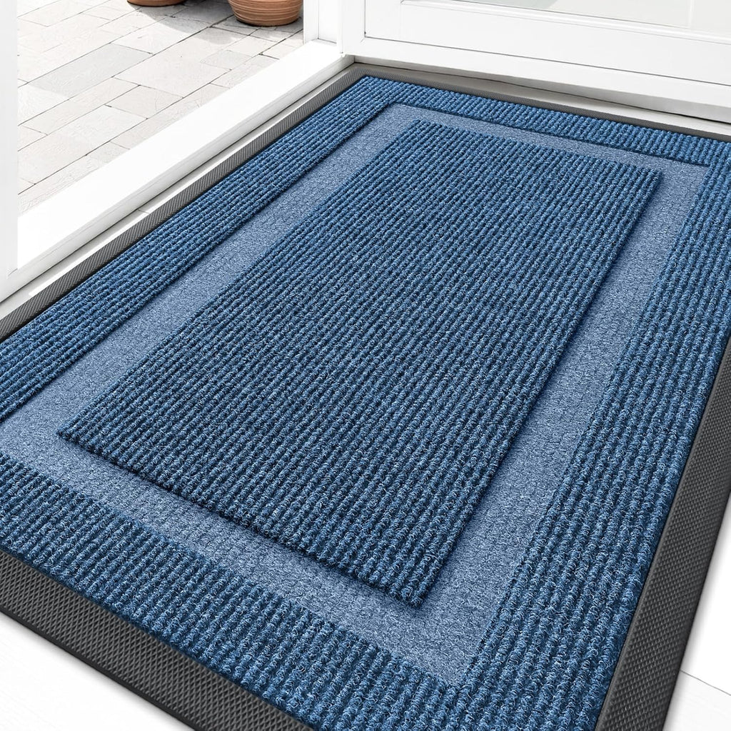 OLANLY Waterproof Front Door Mat - All-Season Indoor/Outdoor Doormat | Sturdy Natural Rubber, 33x21, Light Blue