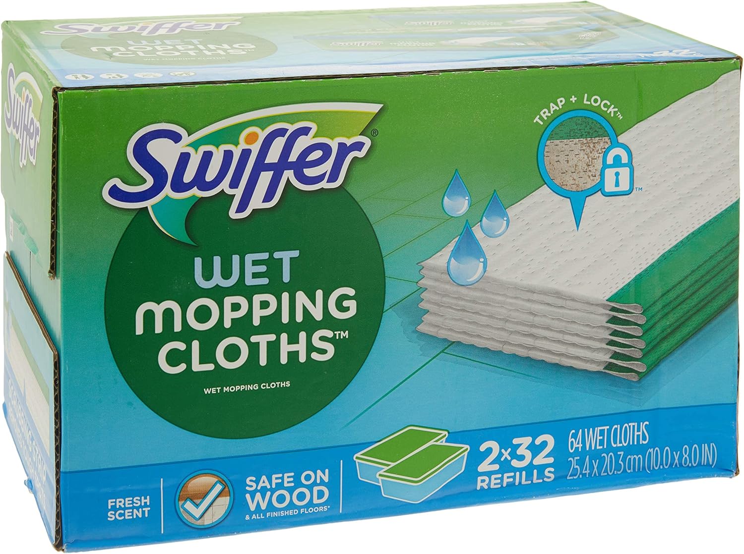 Swiffer Sweeper Wet Mopping Cloths - Open Window Fresh Scent | 32 Count Pack of 2