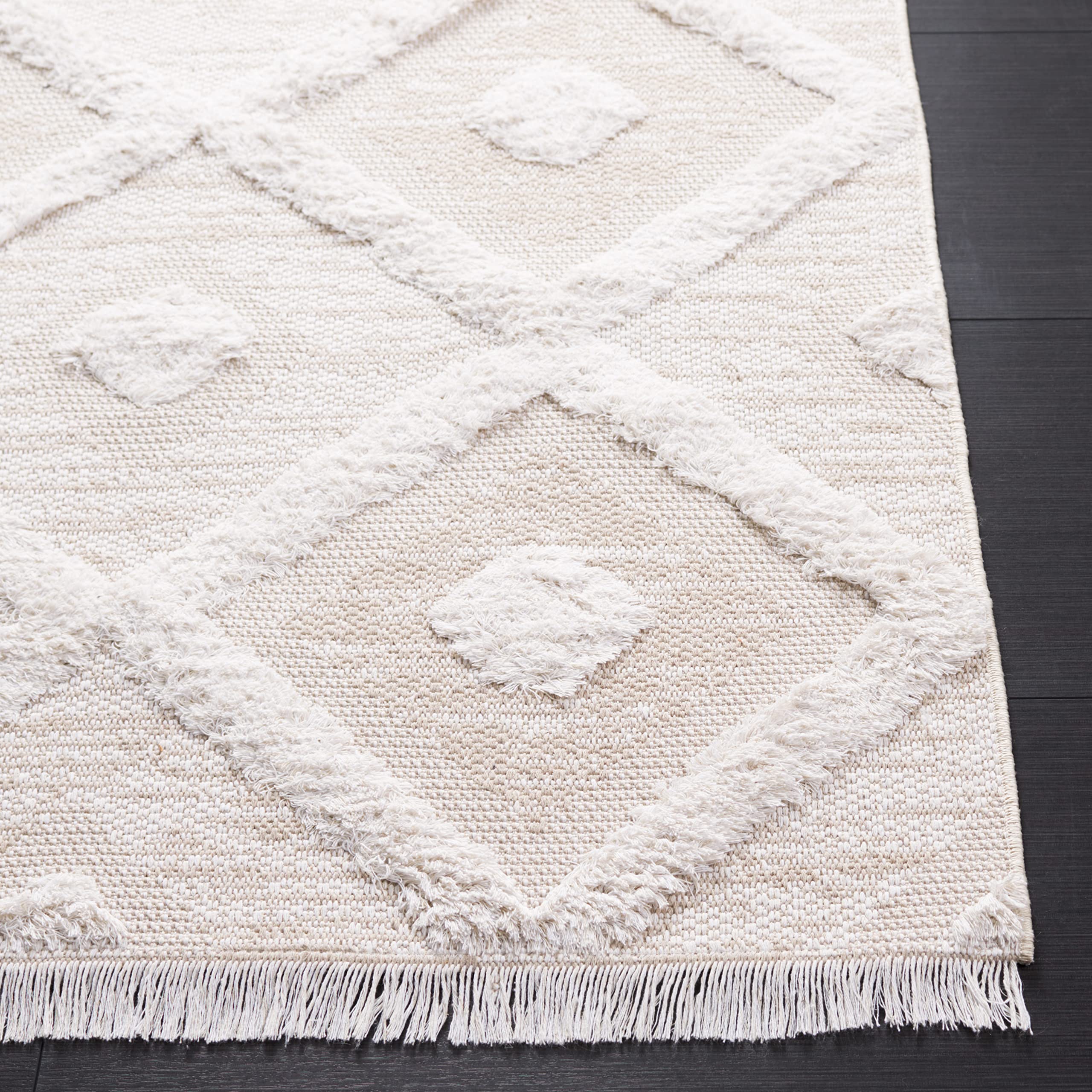 SAFAVIEH Augustine Collection Runner Rug - 2' x 9', Beige & Ivory, Moroccan Trellis Boho Rustic Fringe Design, Non-Shedding & Easy Care, Ideal for High Traffic Areas in Living Room, Bedroom (AGT730B)