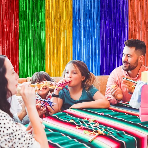 Cinco De Mayo Decorations by [Brand Name] - 2 Pack Fiesta Rainbow Backdrop | 3.28 FT x 7.05 FT Tinsel Curtains