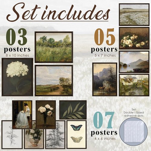 **LANCHI95 Vintage Wall Art Decor - 15 Pcs Moody Botanical Prints for Eclectic Gallery Wall**