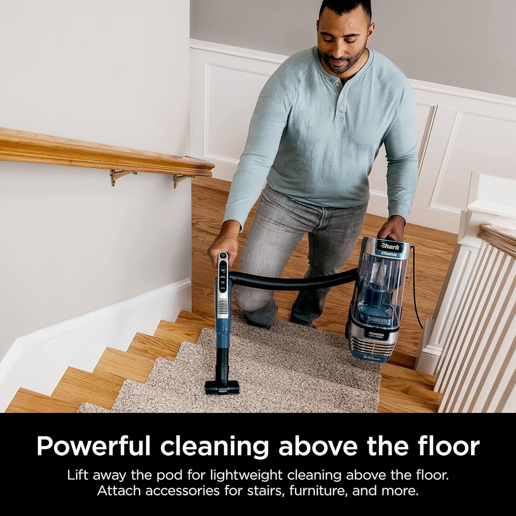 Shark Stratos Upright Vacuum - DuoClean PowerFins & HairPro | Powered Lift-Away, Navy AZ3002