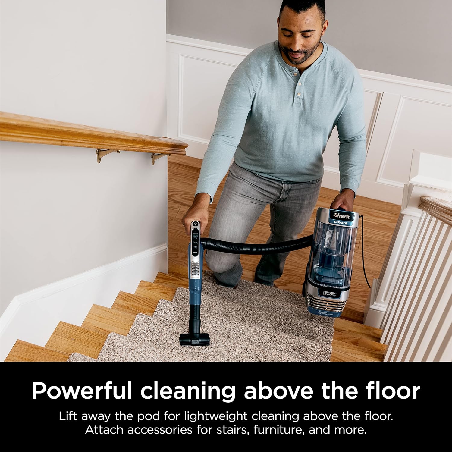 Shark Stratos Upright Vacuum - DuoClean PowerFins & HairPro | Powered Lift-Away, Navy AZ3002