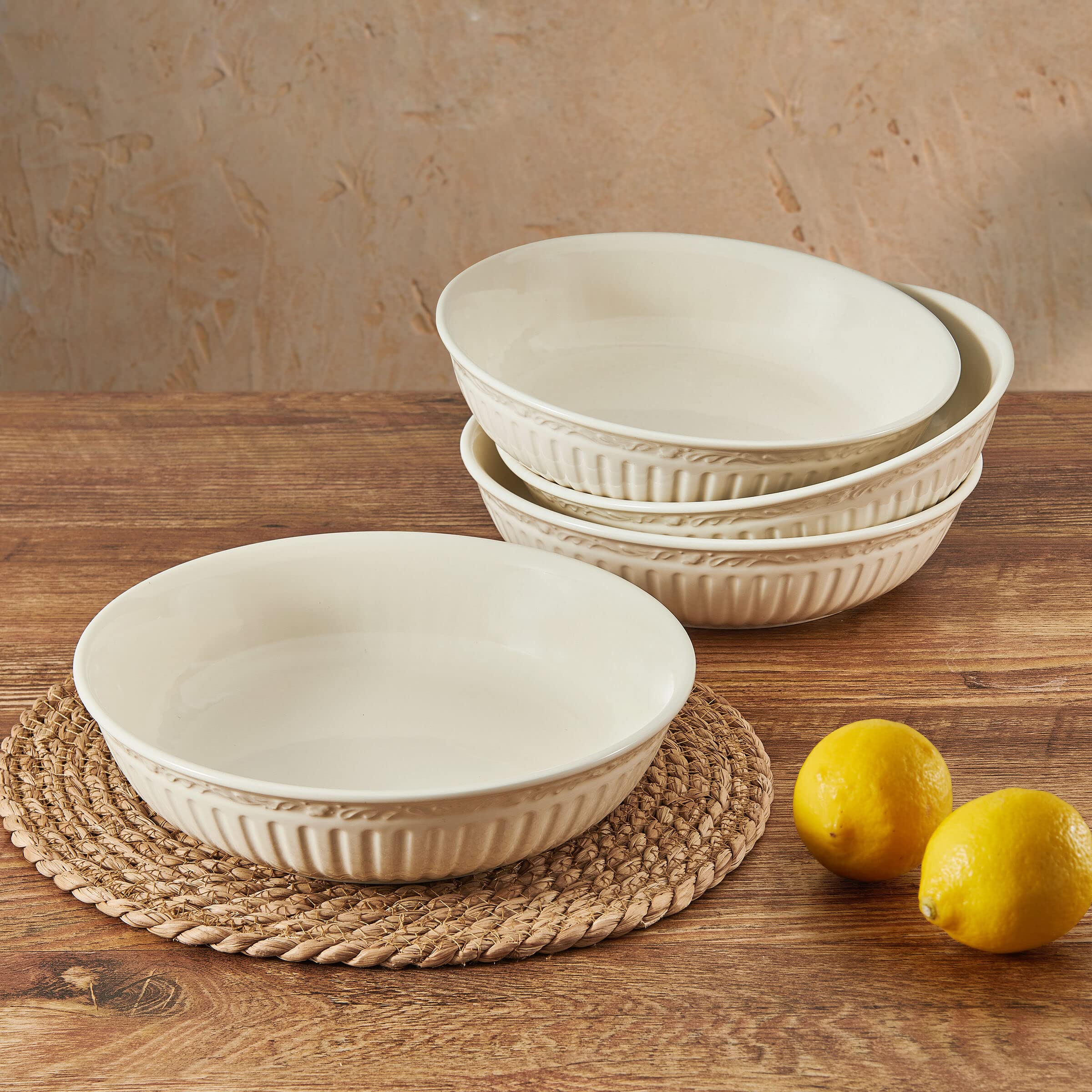 Mikasa Italian Countryside Set of 4 Pasta Bowls, 9.25 Inch, Cream
