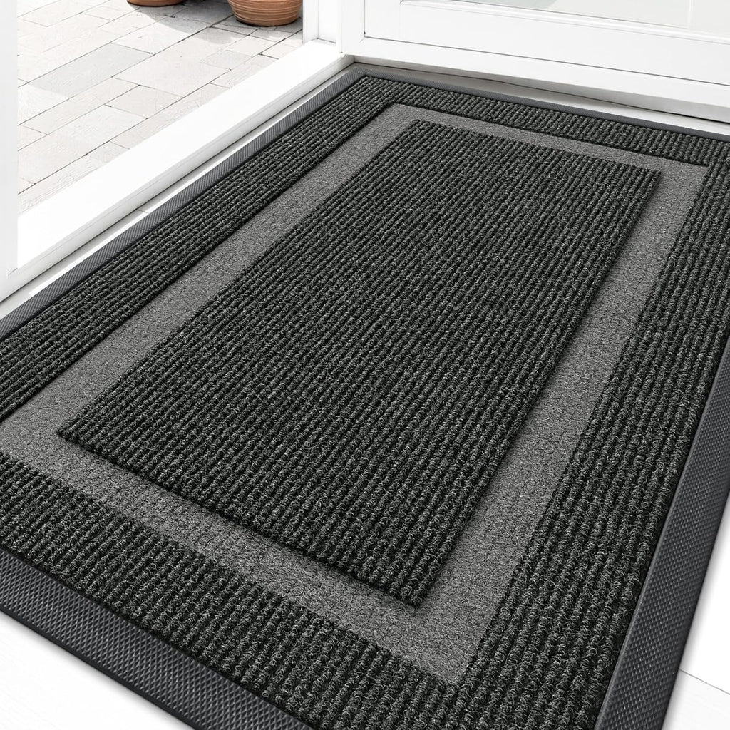 OLANLY Indoor Outdoor Front Door Mat - Waterproof, All-Weather, Easy Clean | 33x21 Inches, Black