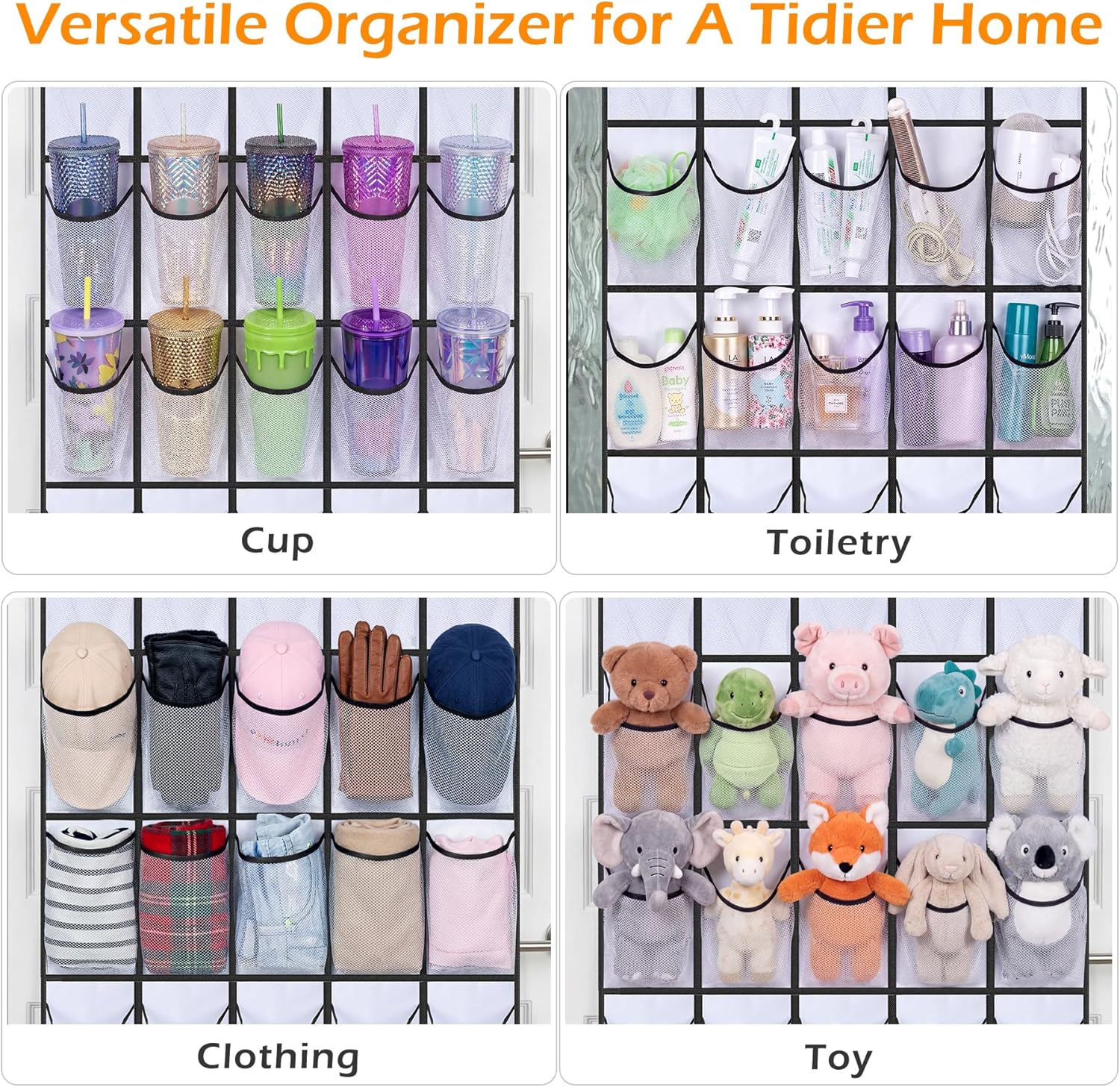 MISSLO Over The Door Shoe Organizer - 35 Large Pockets, Sturdy Oxford Fabric, White