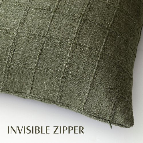 Foindtower Set of 1 Decorative Linen Check Throw Pillow Cover Neutral Farmhouse Lumbar Cushion Cover Modern Boho Home Decor for Sofa Chair Couch Bedroom Living Room,12×20 Inch,Olive Green
