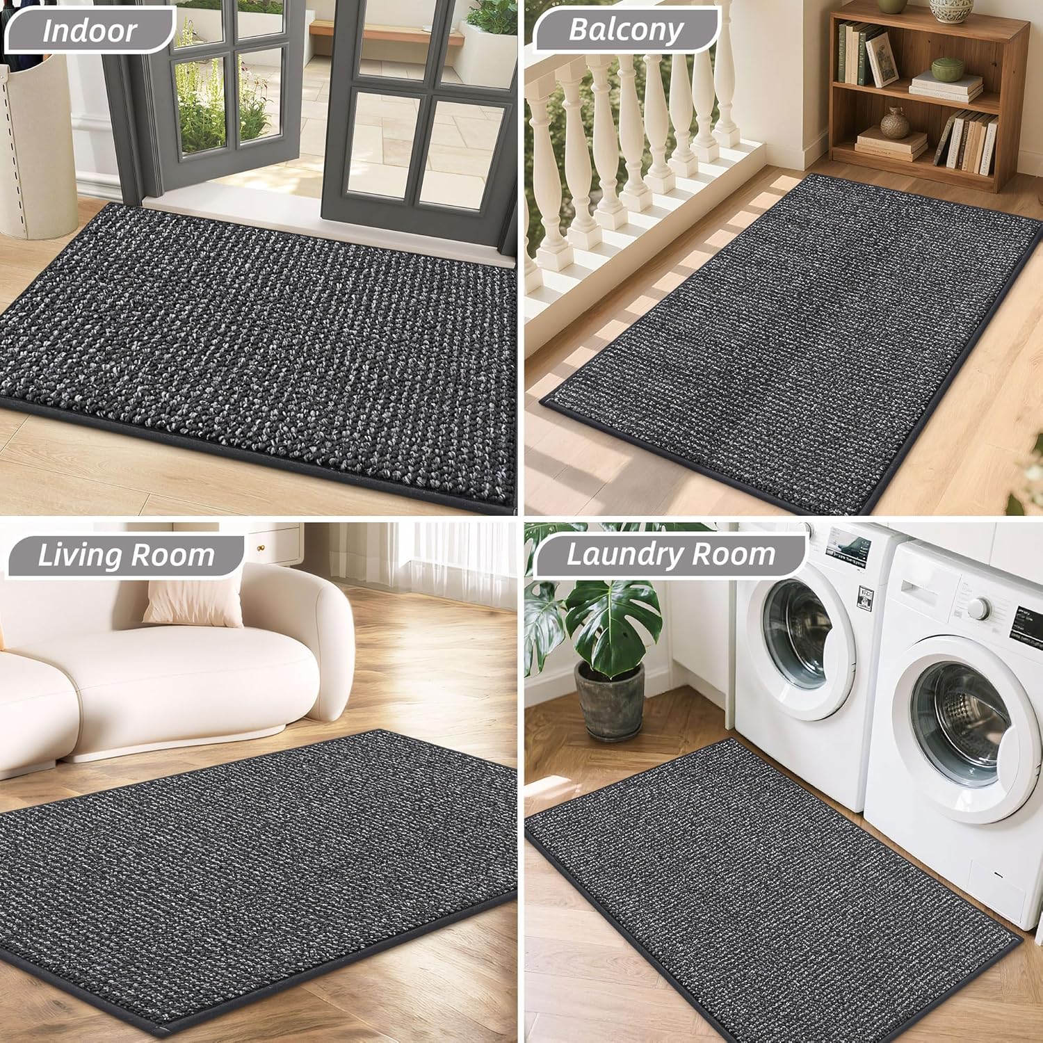 BEQHAUSE Dirt Trapper Door Mat - Non-Slip, Washable, Absorbent Entrance Mat | 32" x 48", Charcoal