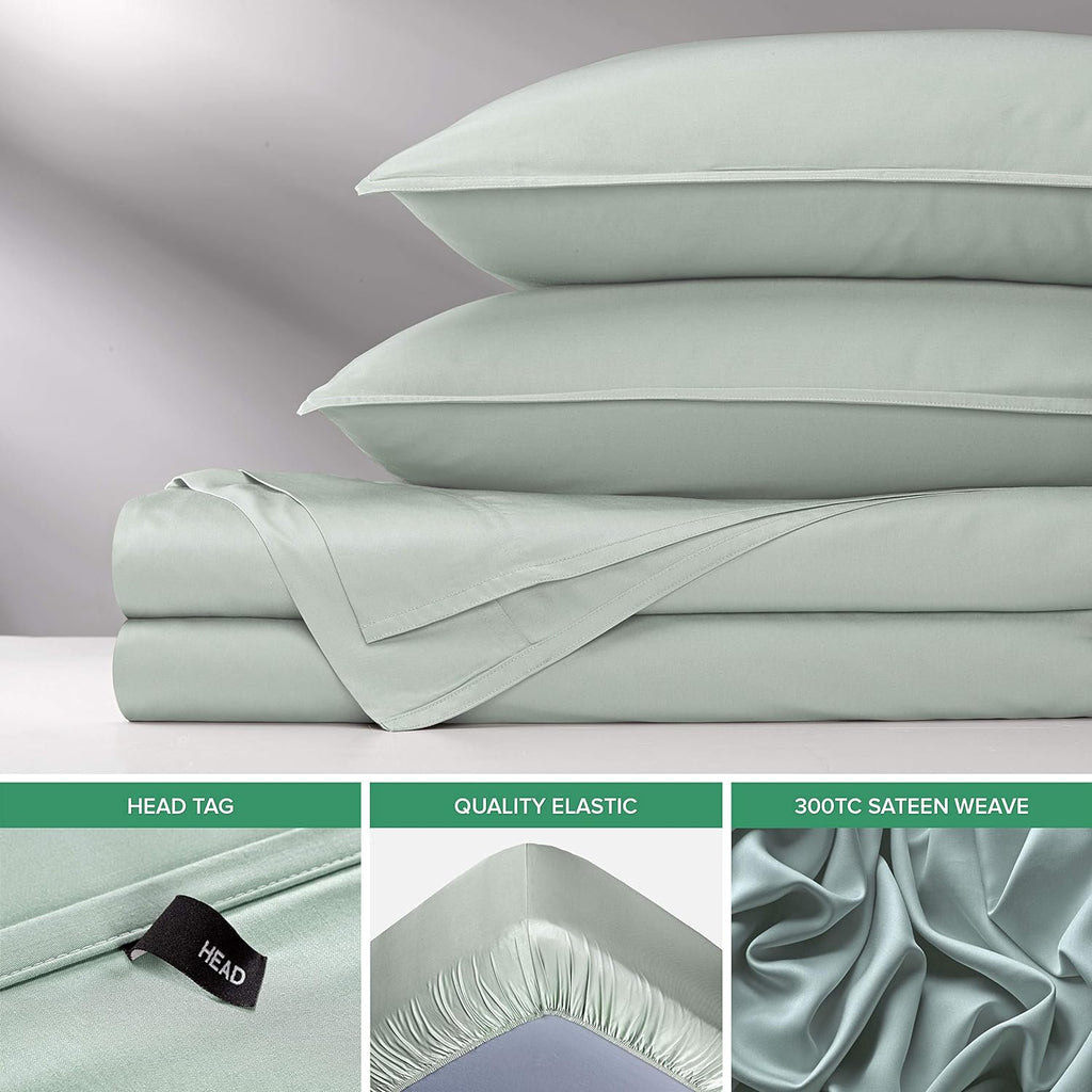 Pure Bamboo Short Queen Sheets - 100% Organic Viscose, Soft & Cooling Bed Set (60"x75") | Sea Glass Color
