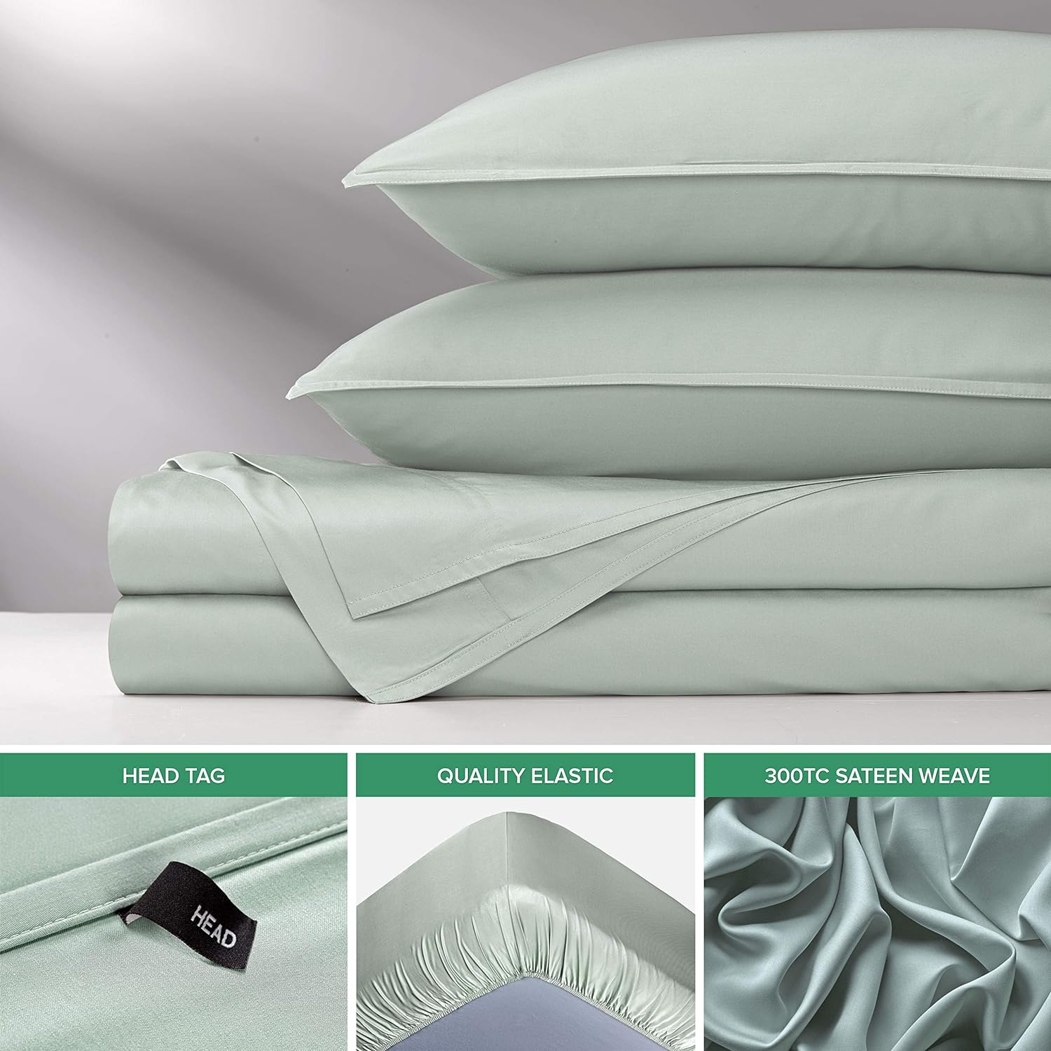 Pure Bamboo Short Queen Sheets - 100% Organic Viscose, Soft & Cooling Bed Set (60"x75") | Sea Glass Color