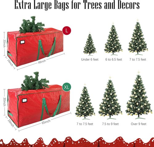 Cosy Family 9 ft Christmas Tree Storage Bag - Durable Extra Large Holiday Tree Bag with Reinforced Handles & Dual Zippers | Red