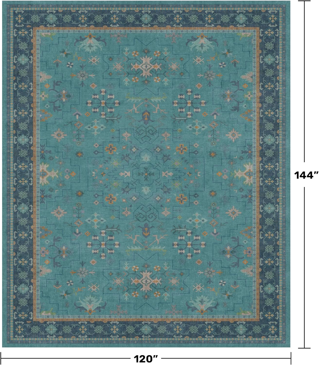 Skiennix Washable Large Teal Boho Living Room Rug - Soft Floral Area Rug, Non-Slip & Stain Resistant, 10x12 ft