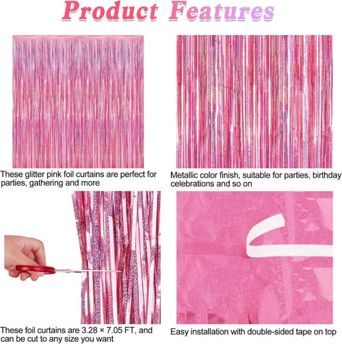 Glitter Pink Backdrop by [Brand Name] - 2 Pack | 3.28 FT x 7.05 FT Birthday Party Decorations