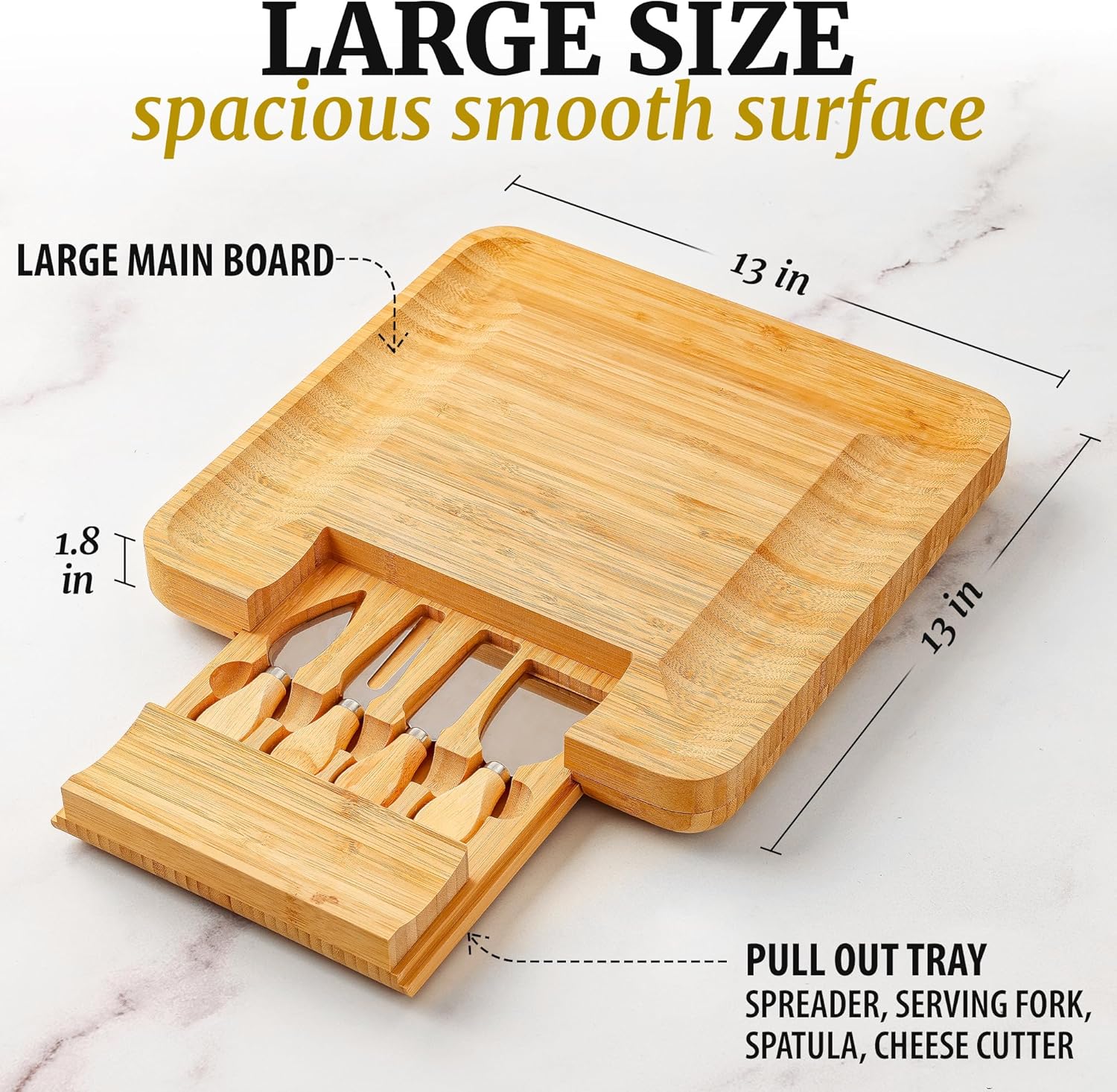 Zulay Kitchen Bamboo Cheese Board Set - Extra Thick Charcuterie Board with 4 Knives | Ideal for Wine & Cheese Gifts