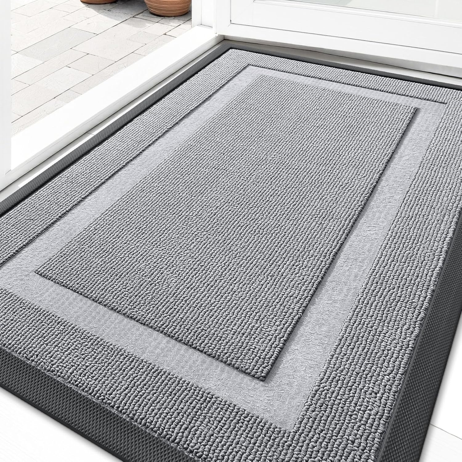 OLANLY Waterproof Front Door Mat - All-Season Indoor/Outdoor Doormat, Easy Clean, 35x23, Silver Gray