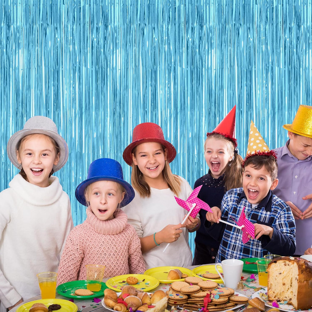 Skiennix Sky Blue Curtains - 12 Pack Metallic Party Streamers | 3.28 FT x 7.05 FT Winter Wonderland Backdrop