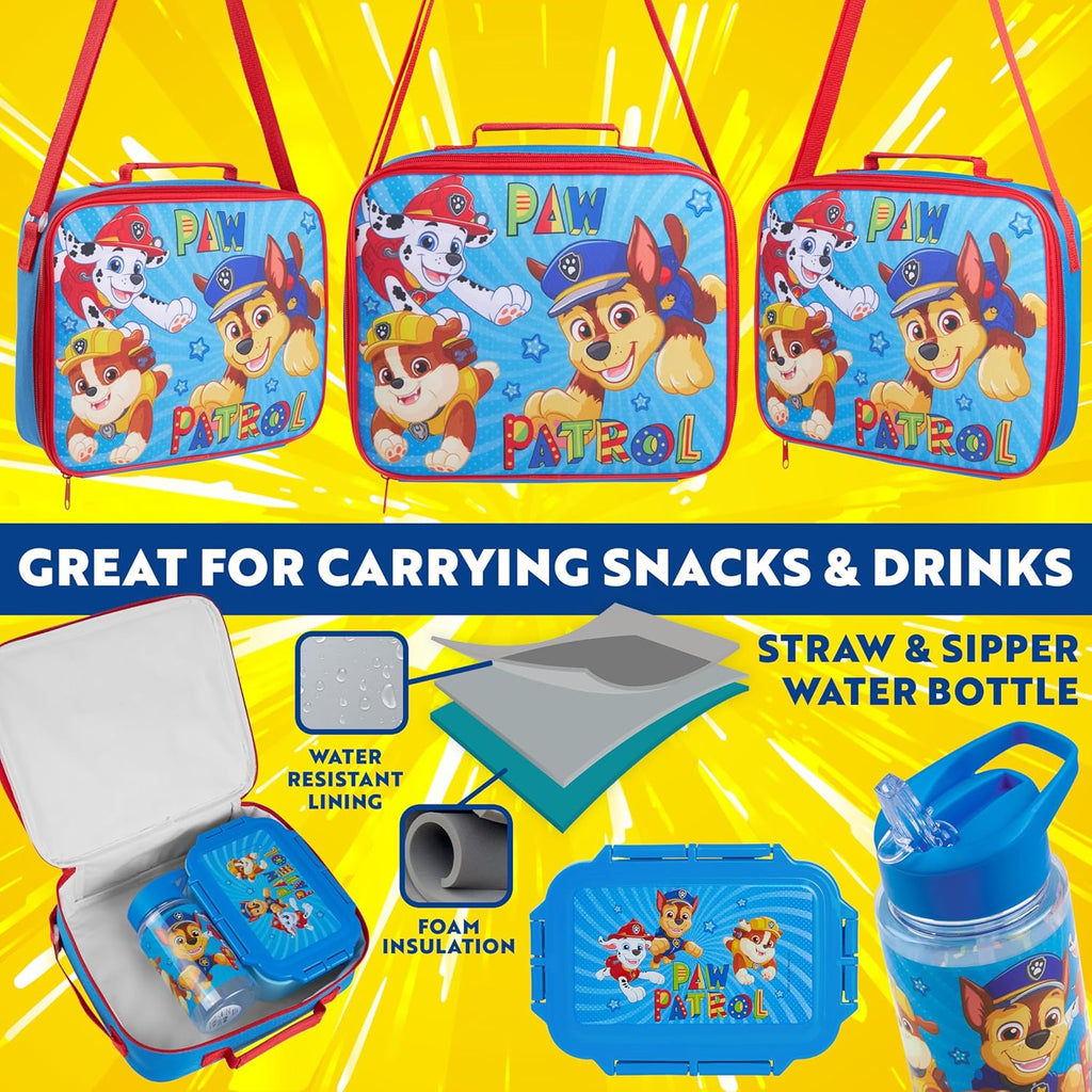 Paw Patrol Kids' Water Bottle & Lunch Box Set - Insulated 3-Piece Bag Set for School | Blue