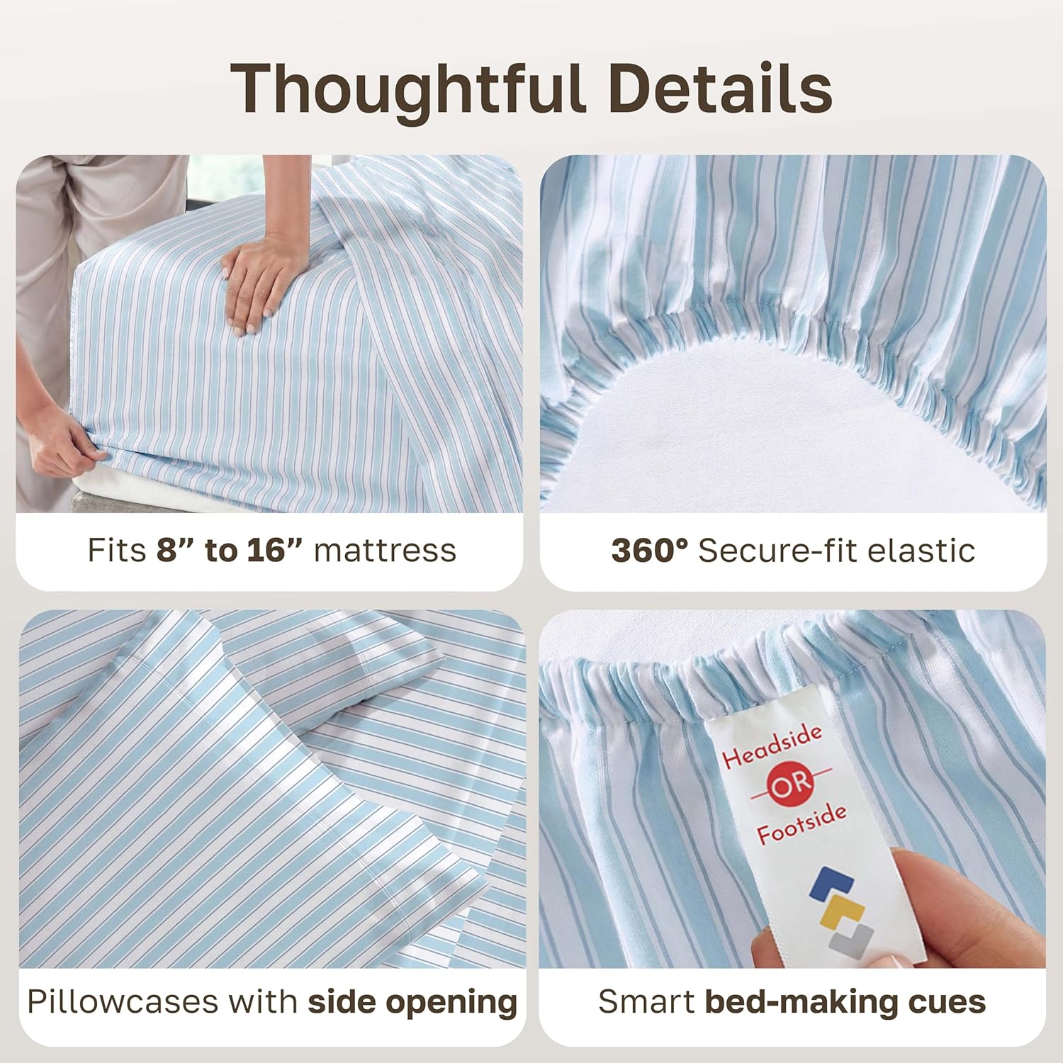 California Design Den 100% Cotton Cal King Sheets Set - 400 TC, Award-Winning Smooth Sateen, Deep Pockets, Cape Stripe Blue