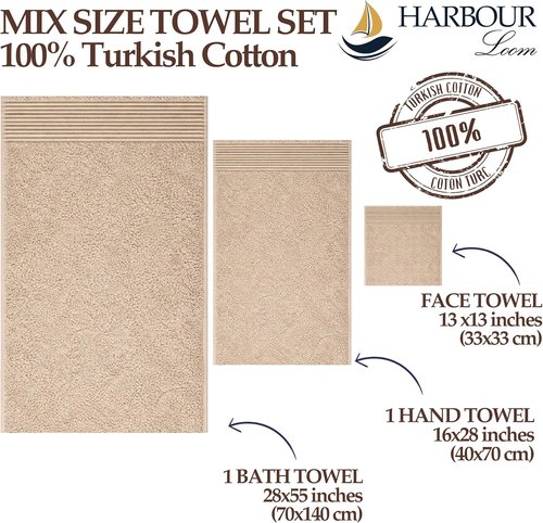Boulevard Series Luxury 3-Piece Bathroom Towel Set - Soft 100% Turkish Cotton | Bath, Hand & Washcloth (Taupe Quartz)