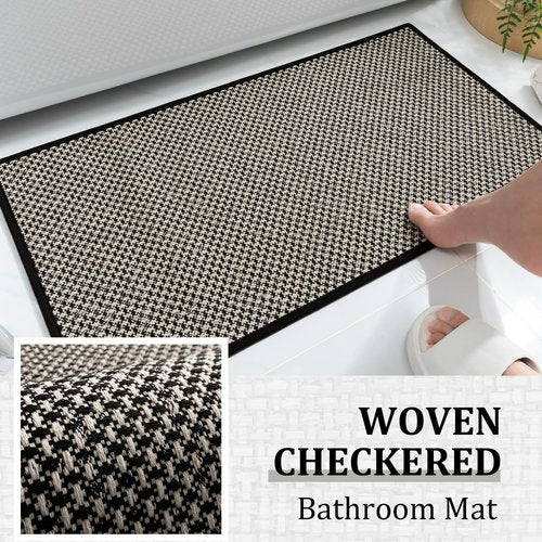 YIHOUSE Thin Bath Mat Black Bathroom Rugs Sets 2 Pieces, Non Slip Absorbent Mats Quick Dry, Woven Rugs Washable, Tapetes para Baño for Bathroom Toilet,Bathtub(17"x24"+17"x32")