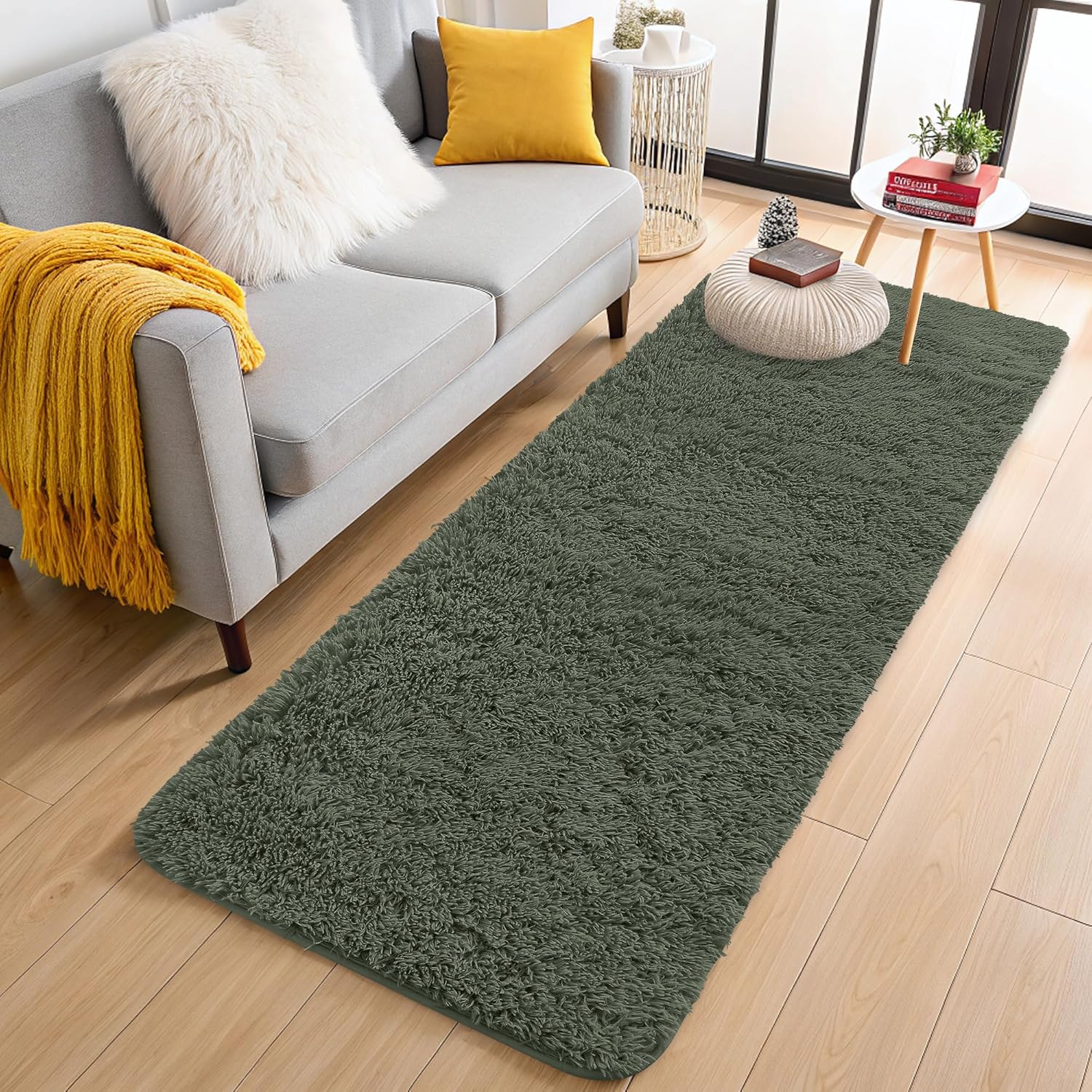 OLANLY Runner Rugs - Soft, Machine Washable Shaggy Design for Hallway & Bedroom | Olive Green 2x6 ft
