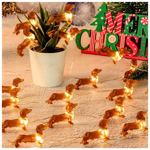 Haosonw Dachshund Dog String Lights, 10Ft 30 LEDs USB & Battery Operated Pets Theme Fairy Lights with Remote Timer Dachshund Gifts for Bedroom Wedding Birthday Party Christmas Tree Decor