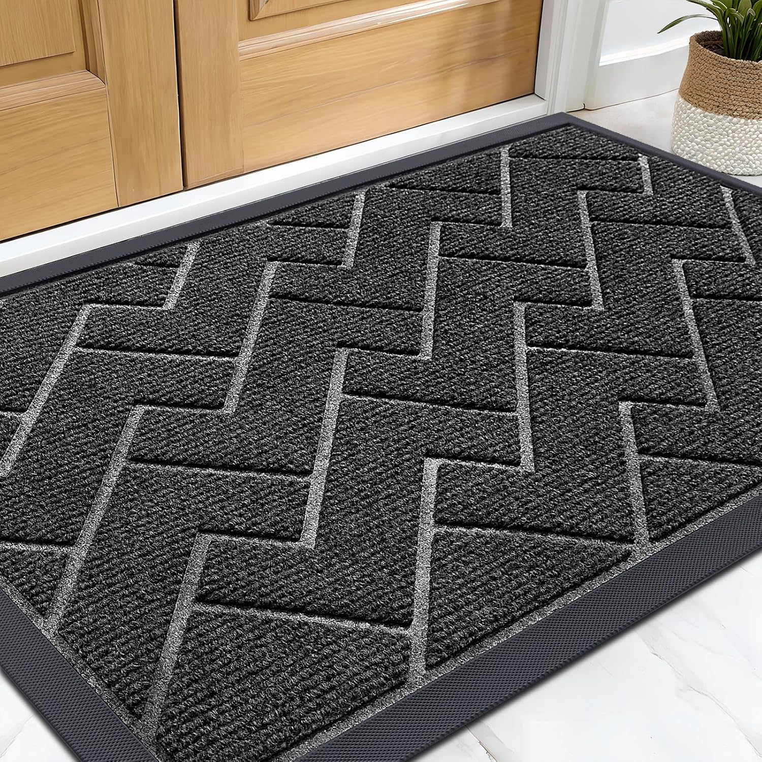 OLANLY Welcome Door Mat - Waterproof All-Weather Indoor/Outdoor Entrance Mat | 29.5x17 in Black