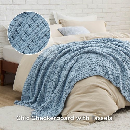 Bedsure Blue Throw Blanket - Super Soft Textured Chunky Knit Chenille | 50x60 Inches for Cozy Living Room Decor