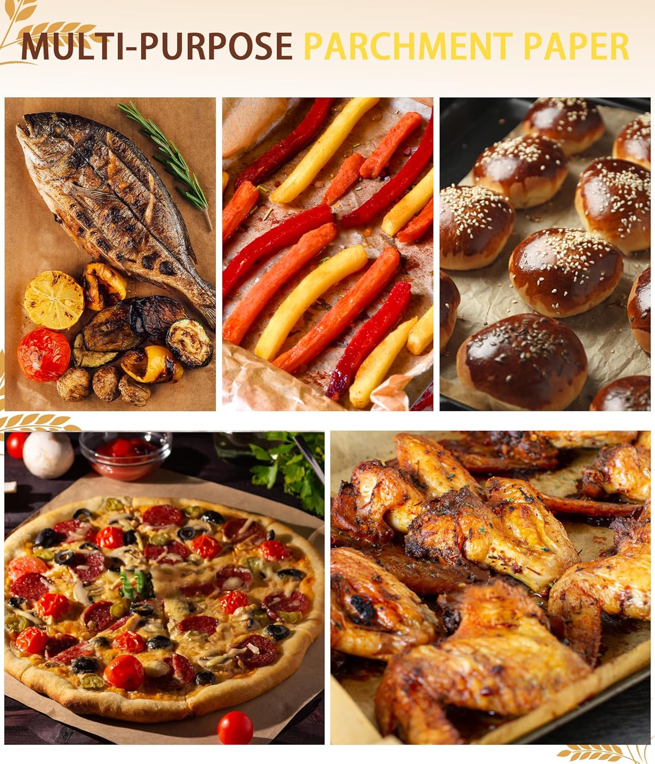 Parchment Paper Sheets - 200 Precut 12x12 Inch Non-Stick Baking Squares | Ideal for Grilling, Air Frying, and Roasting