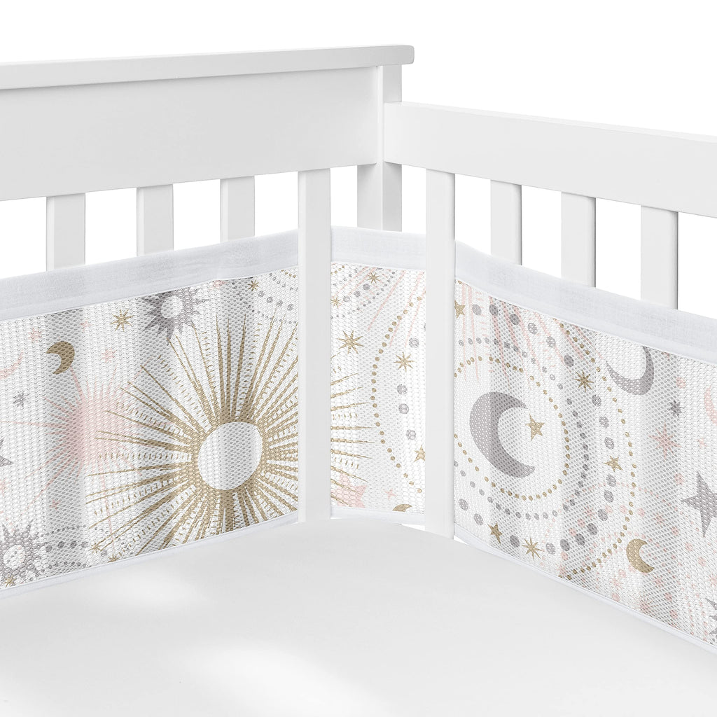 Sweet Jojo Designs + BreathableBaby 2-Piece Breathable Mesh Crib Liner Set (Stars and Moon) for Girls, Baby, Infants/Newborn Nursery (Blush Pink, Gold, Grey, Celestial, Sky, Stars, Shabby Chic, Gray)