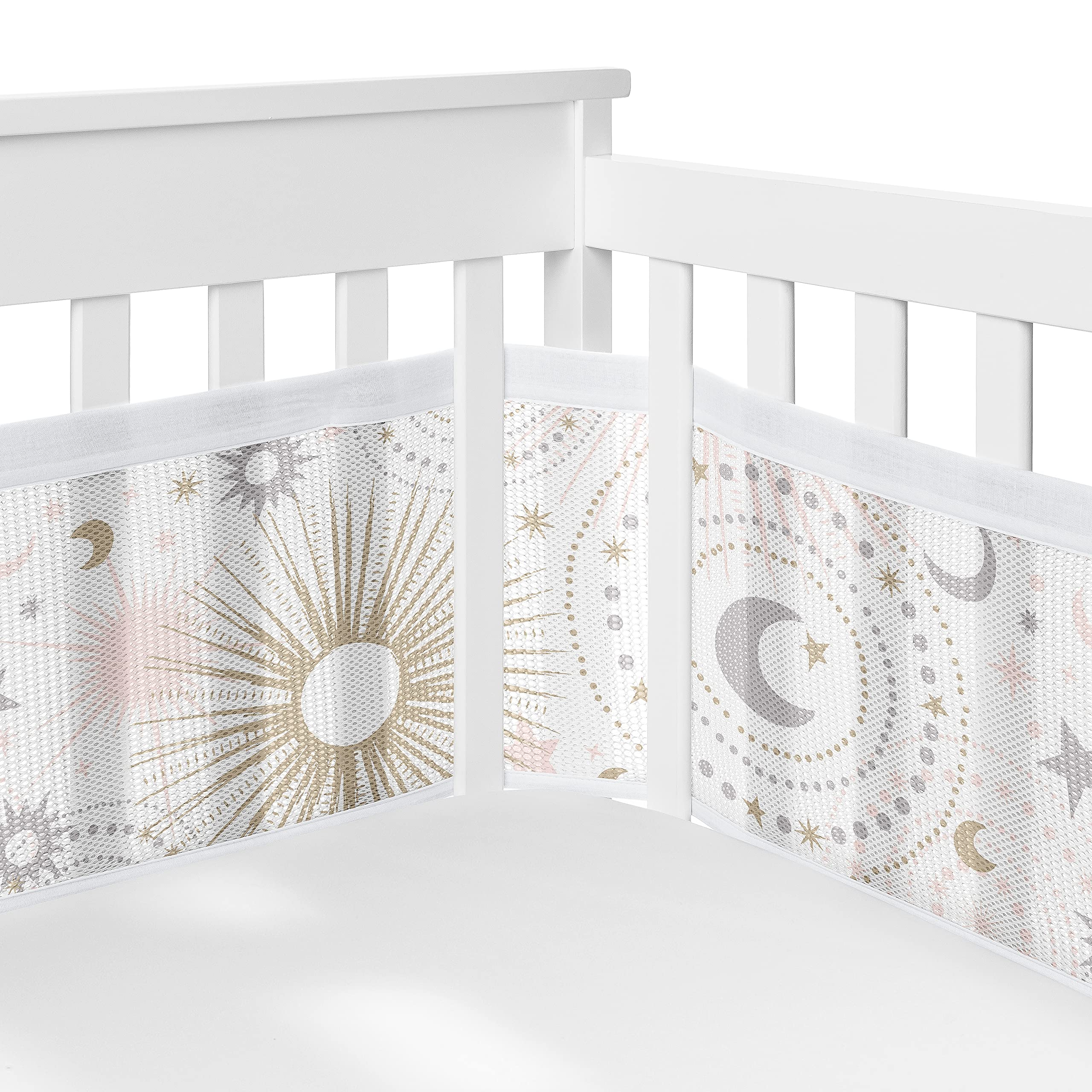 Sweet Jojo Designs + BreathableBaby 2-Piece Breathable Mesh Crib Liner Set (Stars and Moon) for Girls, Baby, Infants/Newborn Nursery (Blush Pink, Gold, Grey, Celestial, Sky, Stars, Shabby Chic, Gray)
