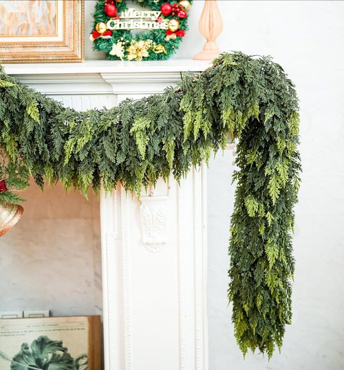 Delux Cedar Garland - 6FT Real Touch Christmas Garland | Lush Winter Pine Decor for Indoor & Outdoor
