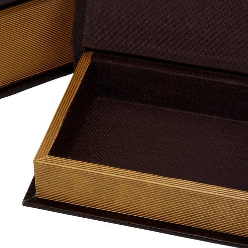Deco 79 Wooden Decorative Box Faux Storage Book Book Shaped Boxes with Faux Leather Detailing, Set of 3 Decorative Keepsake Boxes 14", 11", 9"H, Brown